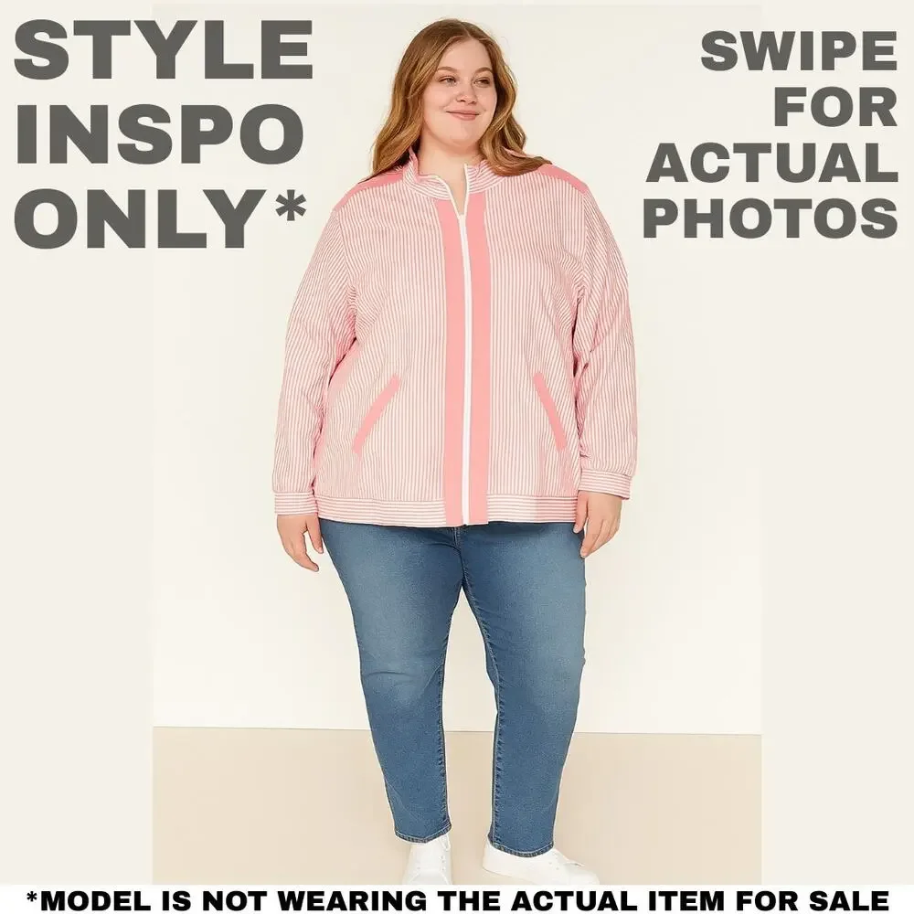 Alfred Dunner 18W Pink Striped Zip Front Jacket [0137] - Picture 2 of 7